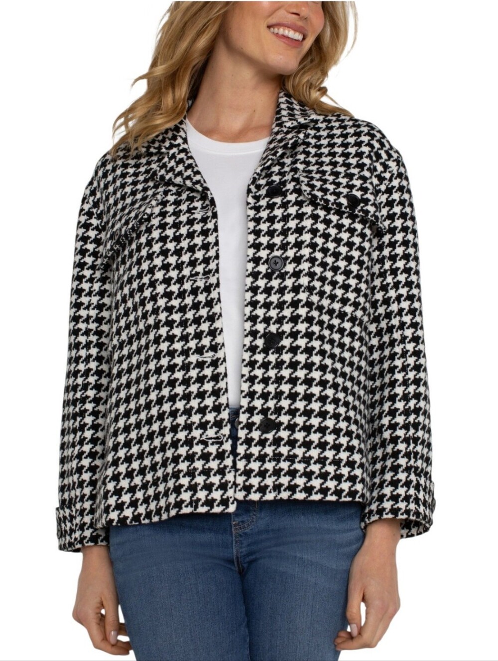 Liverpool Los Angeles Boxy Black White Houndstooth Blazer Jacket L